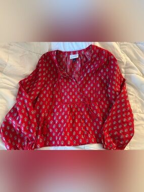 Universal Thread Womens Boho Red Printed Peasant Tunic Top